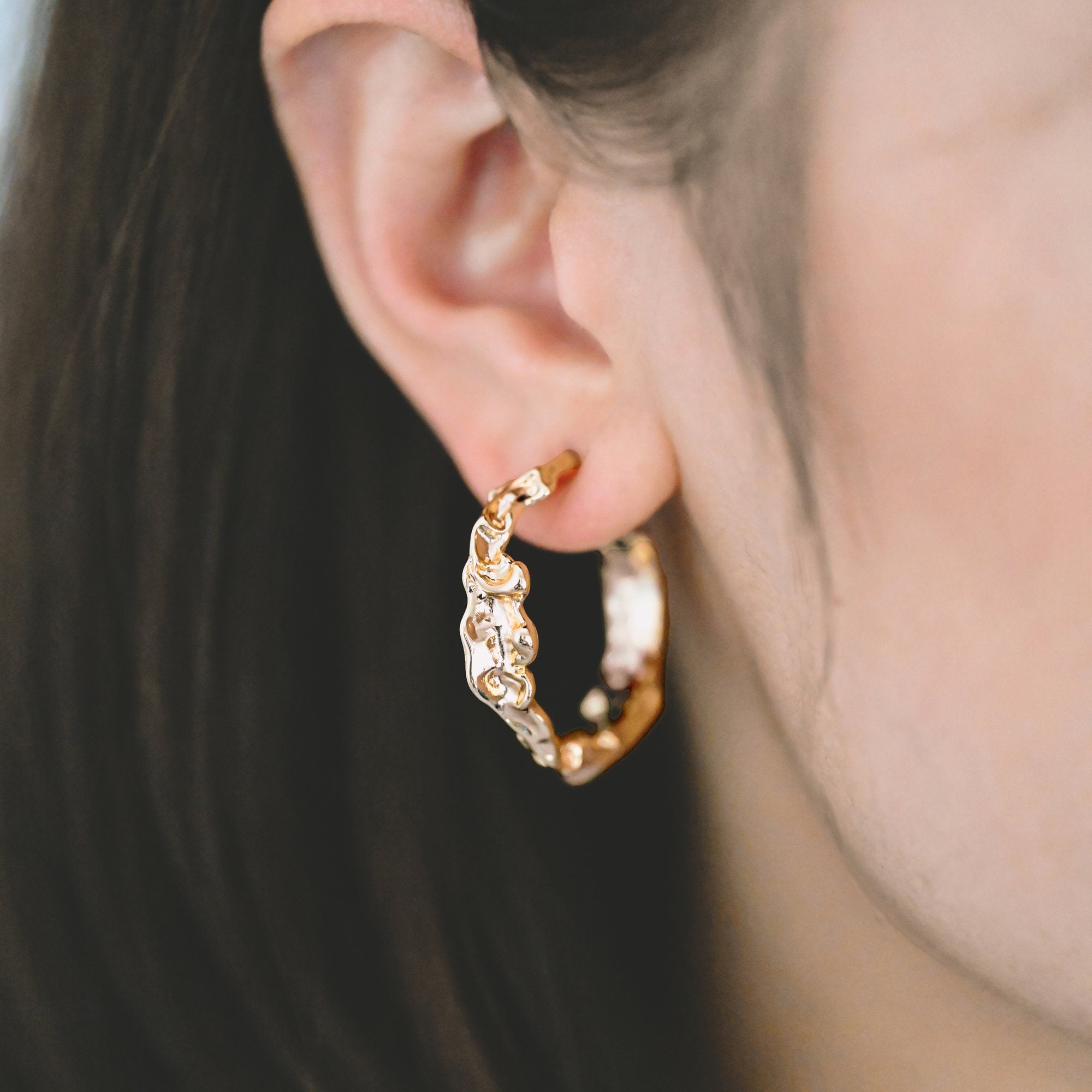 10pcs Gold/ Silver Tone Earring Posts 30mm, Geometric Round Stud Earring, Hammered Ear Findings (GB-1539)